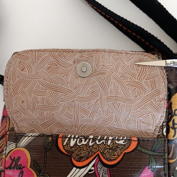 Sakroots Brown Peace Print Coated Canvas Small Flap Messenger Bag 8"x7"x1" - Picture 7 of 16